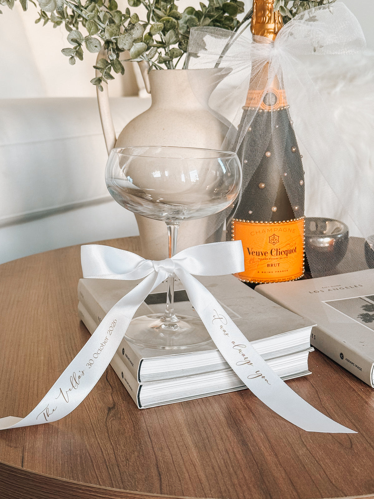 Champagne Glass and Custom Ribbon