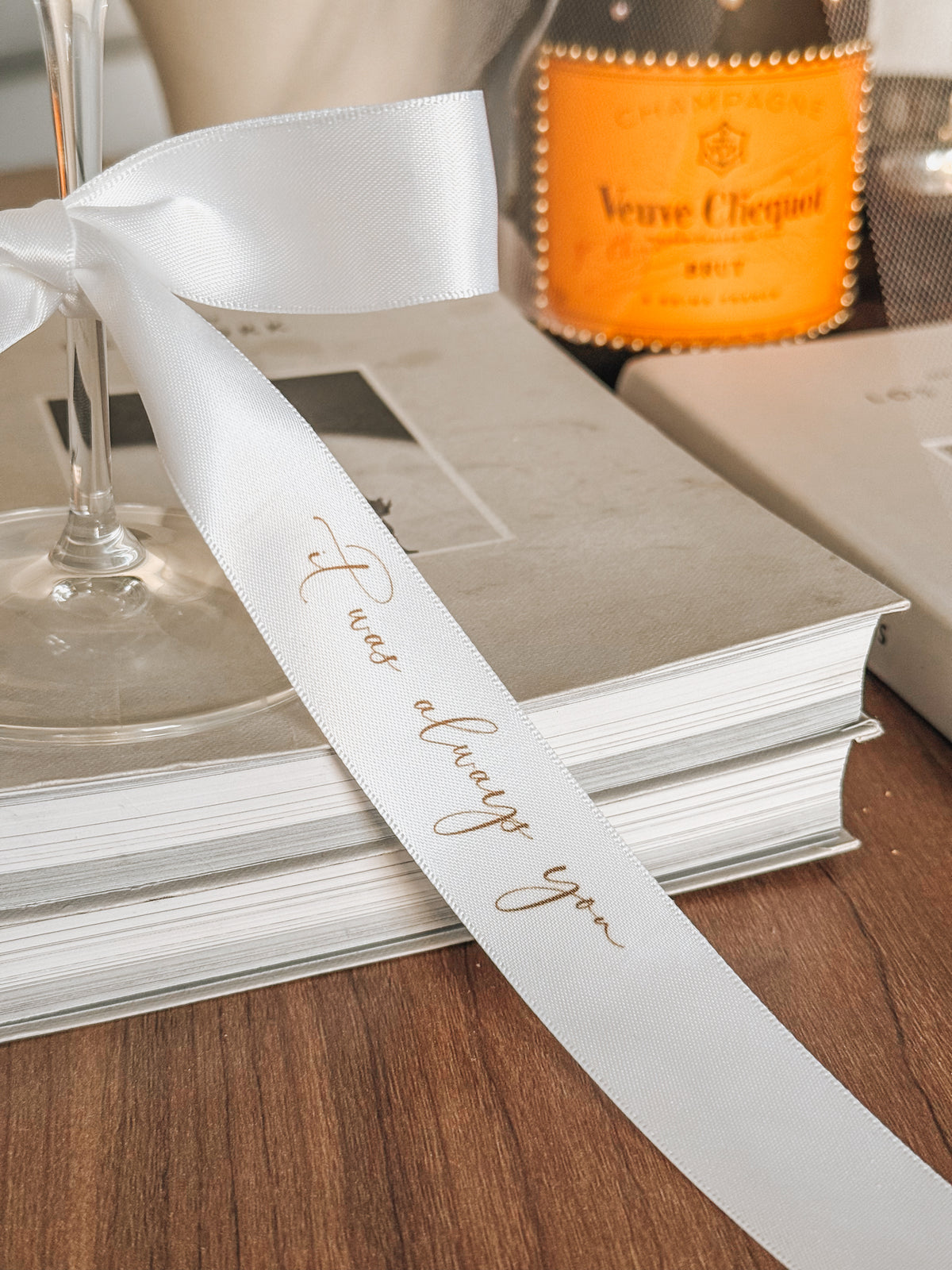 Champagne Glass and Custom Ribbon